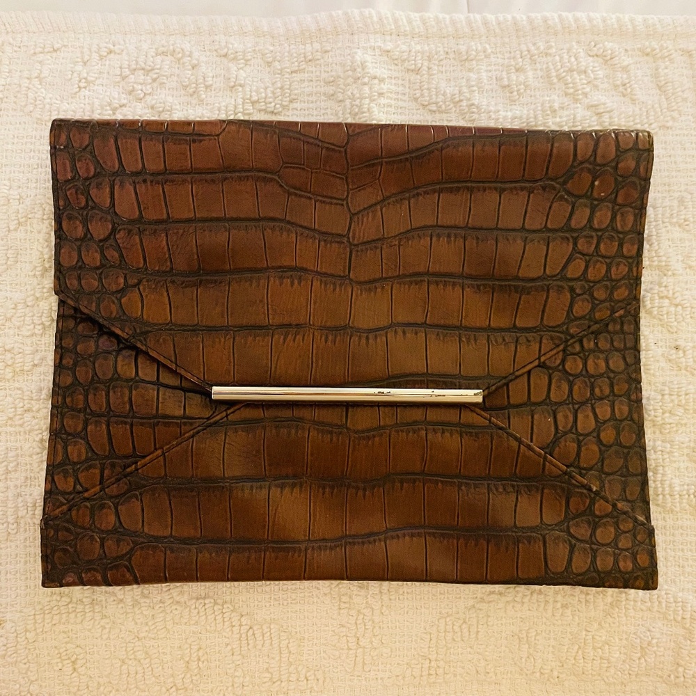 Merona Brown Faux Crocodile Clutch